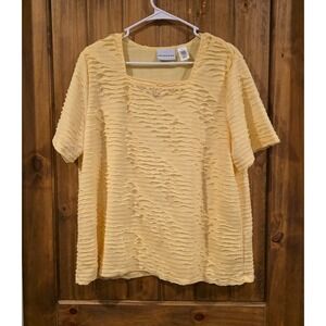 Alfred Dunner Top Womens Peach Large Short Sleeve Ruffle Square Neck Casual